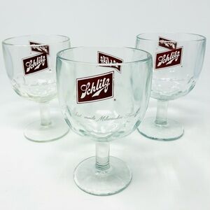 Vintage Schlitz ThumbPrint Beer Goblets Glasses Set of 3 Breweriana Barware 70's
